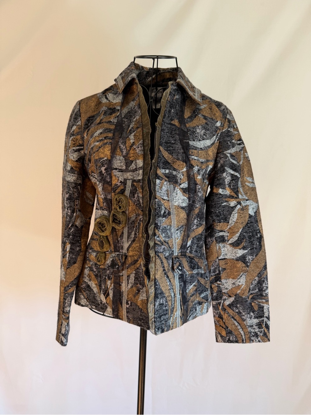 Chico's Brown & Gray Leaf-Pattern Blazer